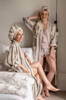 kimono szlafrok lniany bawełniany kremowy w czarne paski unisex