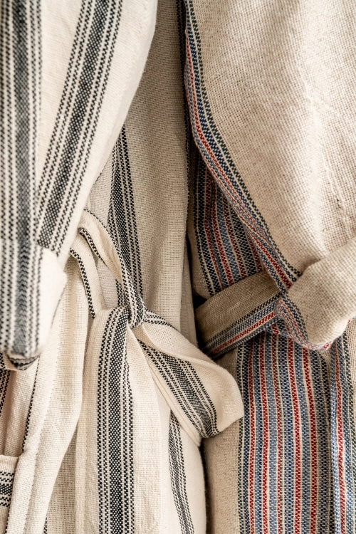 kimono szlafrok lniany bawełniany kremowy w czarne paski unisex
