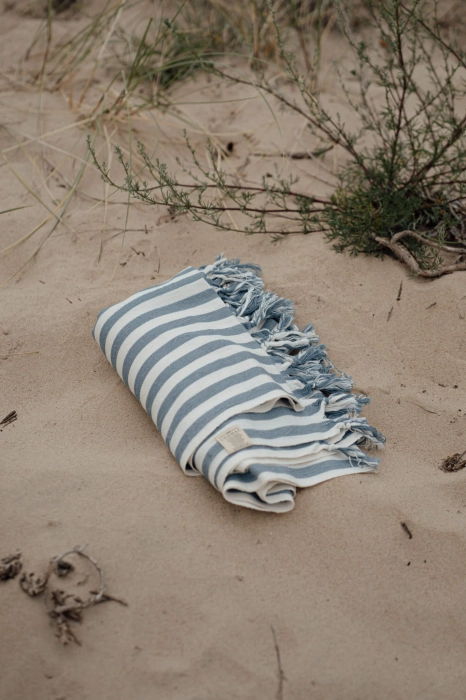 Mavi denim - beach towel with white and  denim stripes