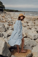 kimono szlafrok lniany bawełniany biało niebieskie paski unisex