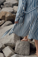 kimono szlafrok lniany bawełniany biało niebieskie paski unisex