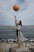kimono szlafrok lniany bawełniany biało czarne paski unisex