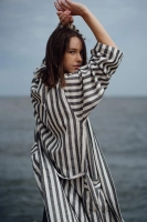 kimono szlafrok lniany bawełniany biało czarne paski unisex