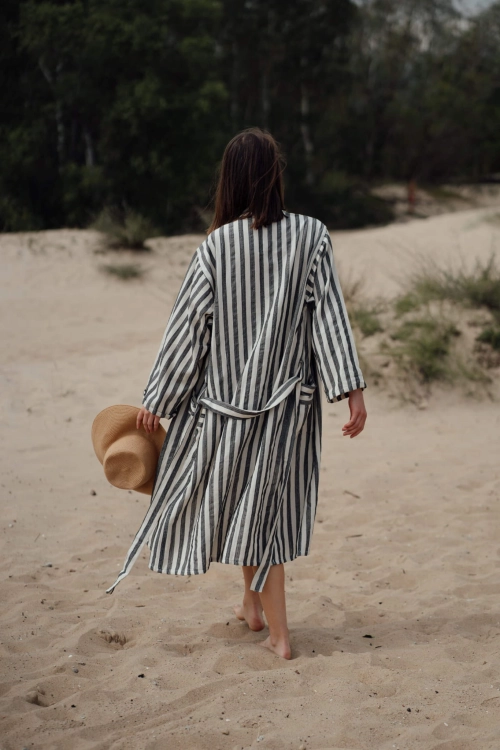 kimono szlafrok lniany bawełniany biało czarne paski unisex