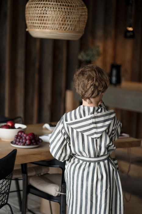 Kara  -  black and white striped kids robe with hoodie