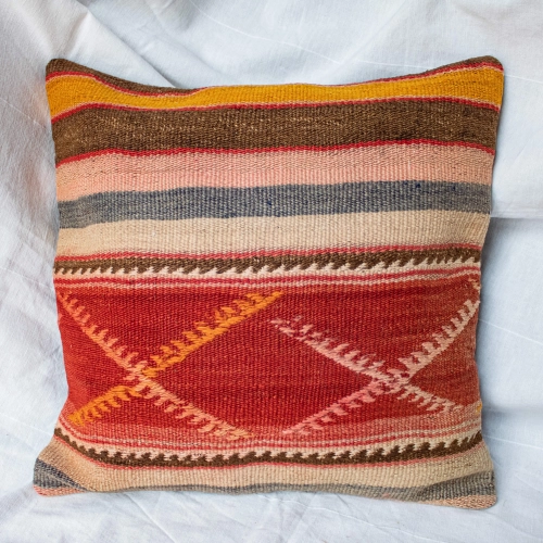 Wełniana poszewka na poduszkę kilim w kolorze pomarańczowym