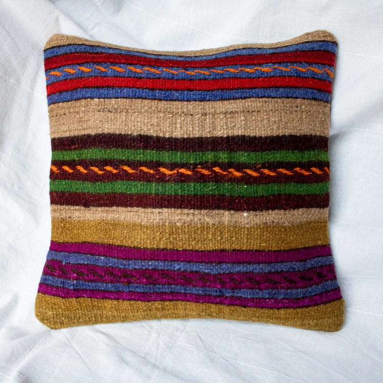 Wełniana poszewka na poduszkę kilim w paski